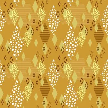 Vector seamless geometric pattern of rhombuses of various textures; gold rhom Stockillustratie