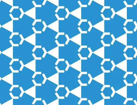 Vector seamless geometric pattern. Shaped white hexagons and triangles, blue  Stock Illustration