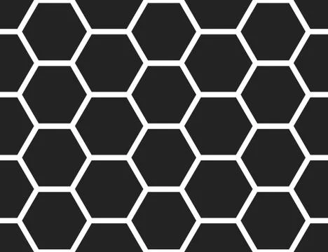 Vector seamless geometric pattern. Shaped white hexagons, black background. Stock Illustration