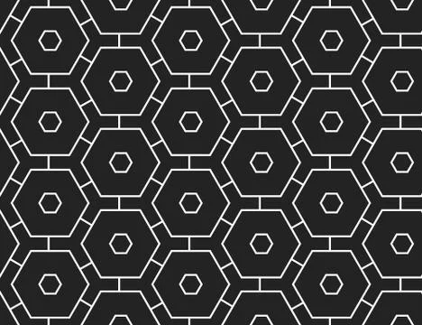 Vector seamless geometric pattern. Shaped white and black hexagons, lines on  Stock Illustration