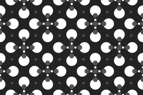 Vector seamless geometric pattern. Shaped circles, squares and diamonds in bl Stock Illustration