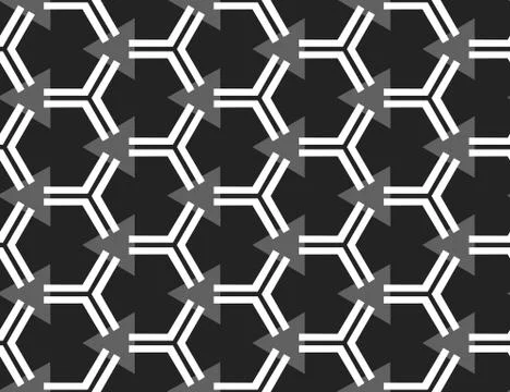 Vector seamless geometric pattern. Shaped white line hexagons, grey triangles Illustrazione stock