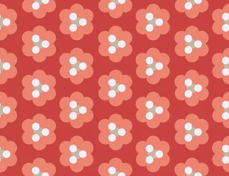 Vector seamless geometric pattern. Shaped circles, triangles, flowers, red ba Stock Illustration