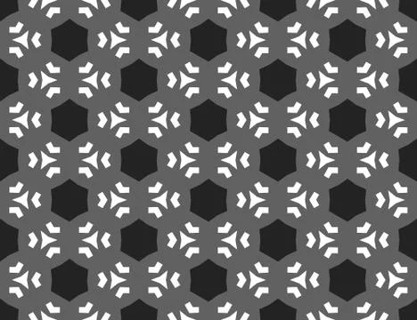 Vector seamless geometric pattern. Shaped black hexagons, white lines, triang Stock Illustration