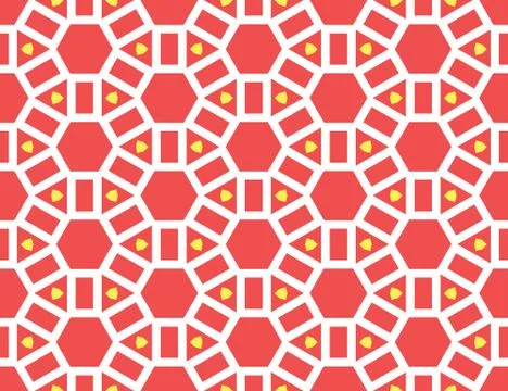 Vector seamless geometric pattern. Shaped white, yellow hexagons, triangles a Illustrazione stock