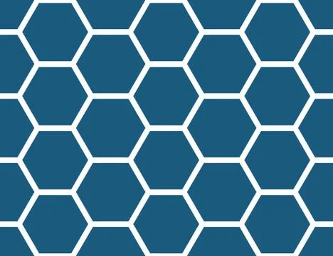 Vector seamless geometric pattern. Shaped white hexagons, blue background. Stock Illustration
