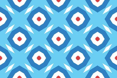 Vector seamless geometric pattern. Shaped red, white, blue octagonals, diamon Stock Illustration