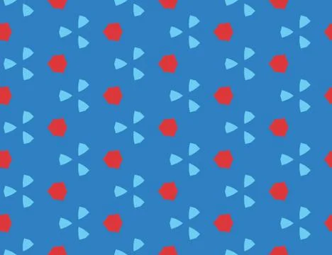 Vector seamless geometric pattern. Shaped red hexagons, light blue triangles, Stock Illustration