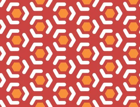 Vector seamless geometric pattern. Shaped orange hexagons, white lines, arrow Illustrazione stock