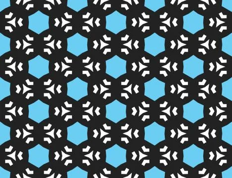 Vector seamless geometric pattern. Shaped blue hexagons, white lines and tria 스톡 일러스트
