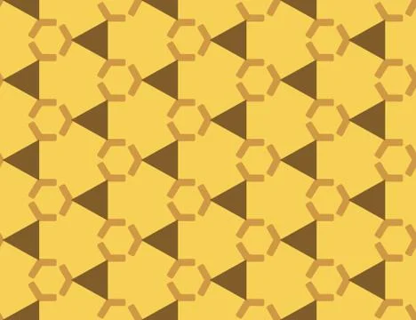 Vector seamless geometric pattern. Shaped brown hexagons and triangles, yello Illustrazione stock