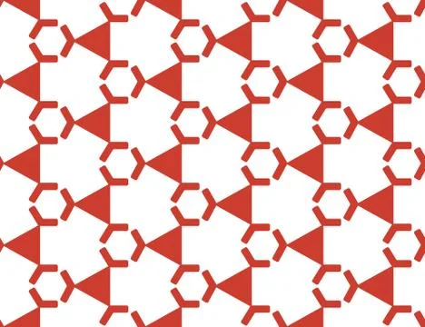 Vector seamless geometric pattern. Shaped red hexagons, triangles on white ba 库存插图