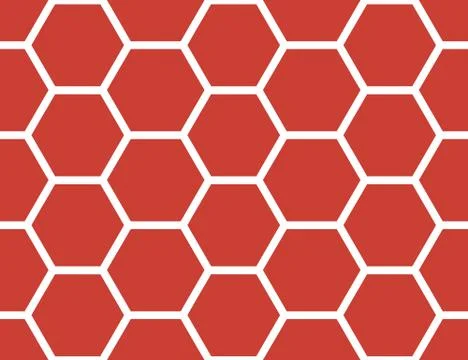 Vector seamless geometric pattern. Shaped white hexagons, red background. Stock Illustration