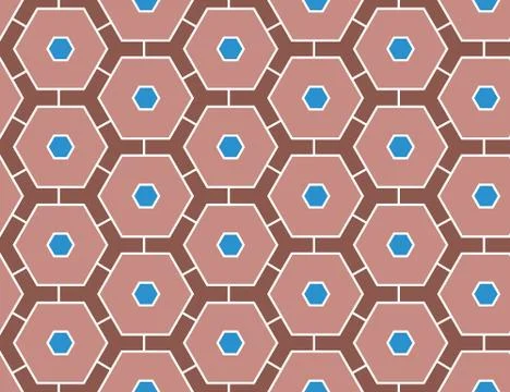 Vector seamless geometric pattern. Shaped white, brown and blue hexagons, lin Stock Illustration