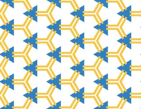 Vector seamless geometric pattern. Shaped yellow line hexagons, blue triangle Stock Illustration