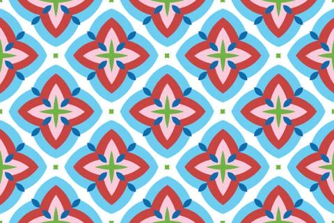 Vector seamless geometric pattern. Shaped rounded blue diamonds and blue, red Illustrazione stock