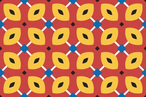 Vector seamless geometric pattern. Shaped black and blue squares and white li Stock Illustration