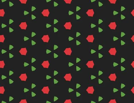 Vector seamless geometric pattern. Shaped red hexagons, green triangles, blac Stock Illustration
