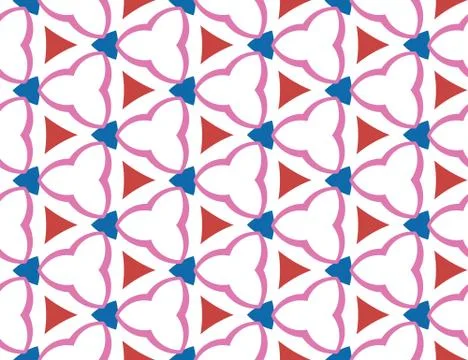 Vector seamless geometric pattern. Shaped in blue red and pink colors, white  Stock Illustration
