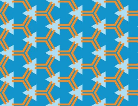 Vector seamless geometric pattern. Shaped brown line hexagons, light blue tri Stock Illustration