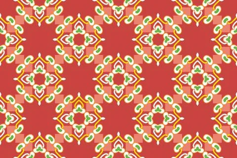 Vector seamless geometric pattern. Shapes in white, green, yellow, red colors Stock Illustration