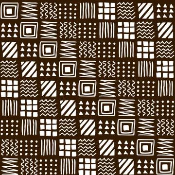 Vector seamless geometric pattern of squares, stripes, lines, waves, triangle Stock Illustration