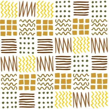 Vector seamless geometric pattern of squares, stripes, lines, dots, zigzags,  Stock Illustration