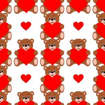 Vector seamless geometric pattern. Teddy bear. A heart. Valentine s Day. Stock Illustration