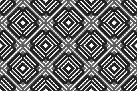 Vector seamless geometric pattern. White and black lines, white squares, grey Illustrazione stock