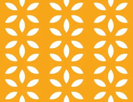 Vector seamless geometric pattern. White flowers, orange background. Stock Illustration