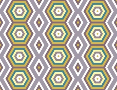 Vector seamless geometric pattern. White, brown and green hexagons, diamonds. Illustrazione stock