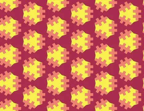 Vector seamless geometric pattern. yellow and light red lines, shapes, red ba Stock Illustration