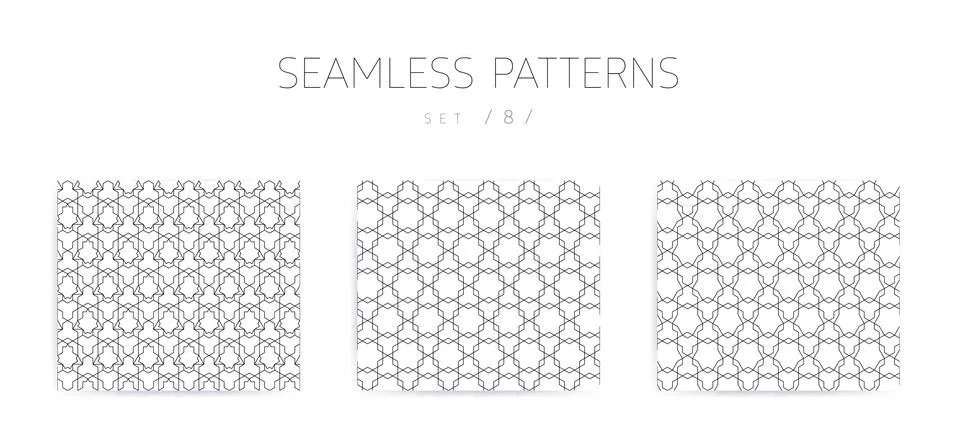 Vector seamless geometric patterns collection with editable stro Stock Illustration
