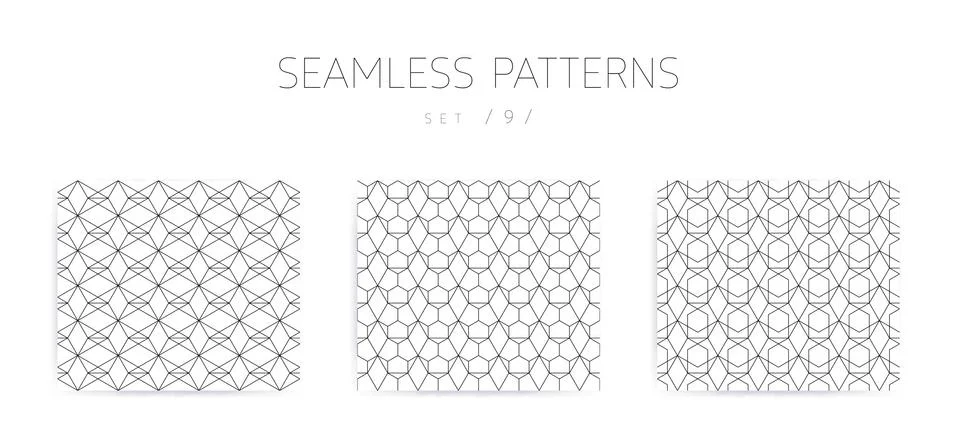 Vector seamless geometric patterns collection with editable stro Illustrazione stock