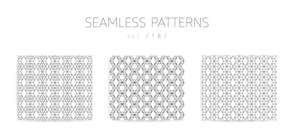 Vector seamless geometric patterns collection with editable stro Illustrazione stock