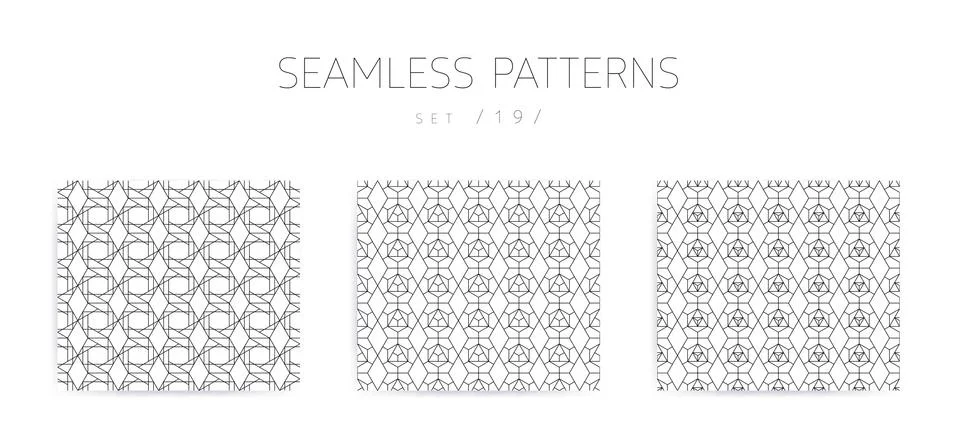 Vector seamless geometric patterns collection with editable stro Stock Illustration