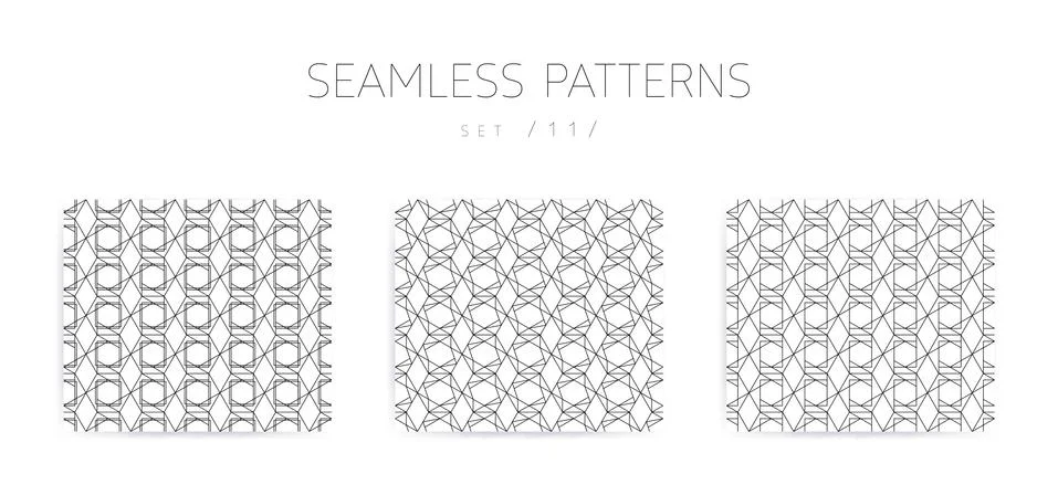 Vector seamless geometric patterns collection with editable stro Stock Illustration