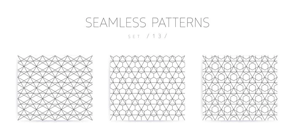 Vector seamless geometric patterns collection with editable stro Stock Illustration