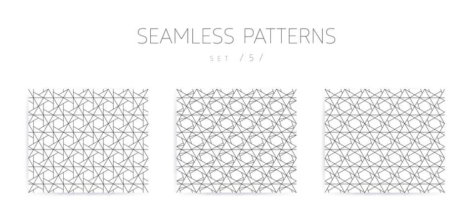 Vector seamless geometric patterns collection with editable stro Stock Illustration