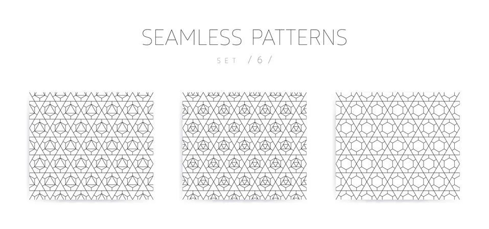 Vector seamless geometric patterns collection with editable stro Stock Illustration