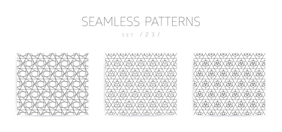 Vector seamless geometric patterns collection with editable stro Illustrazione stock