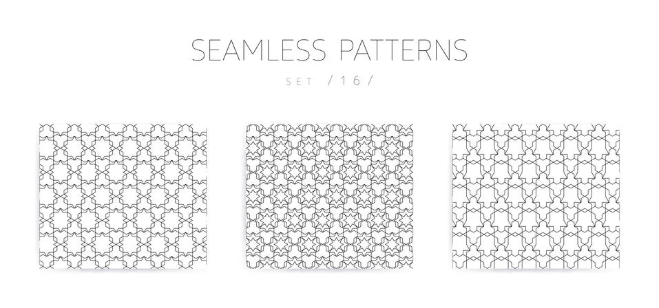 Vector seamless geometric patterns collection with editable stro Stock Illustration