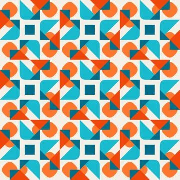 Vector Seamless Geometric Rounded Triangle Shapes Square  Teal Orange Pattern On Illustrazione stock