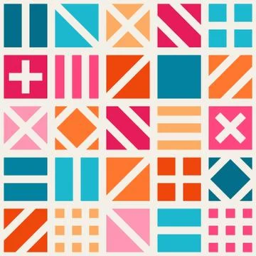 Vector Seamless Geometric Square Irregular Quilt Tiling Pattern in Pink Blue and 스톡 일러스트