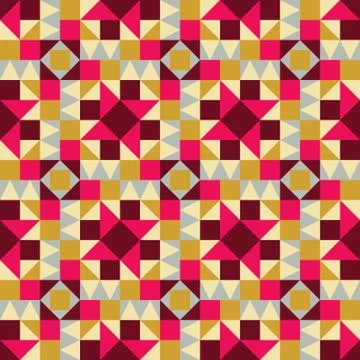 Vector Seamless Geometric Square Triangle Shapes Yellow Pink Brown  Pattern Illustrazione stock