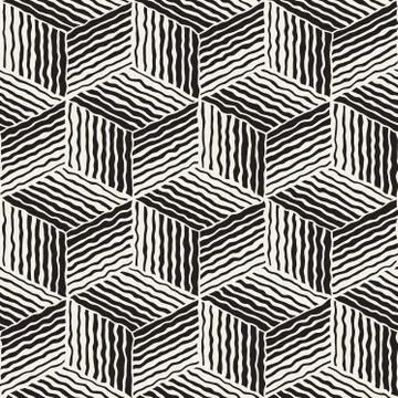 Vector Seamless Geometric Stripes Cube Pattern Stock Illustration