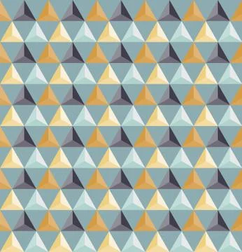 Vector Seamless Geometric Triangle Grid Pattern Shaded in Blue And Yellow Colors Stock Illustration