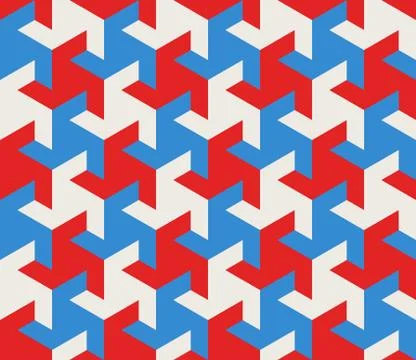 Vector Seamless Geometric Triangle Tessellation Blue Red White Shapes Tiling 스톡 일러스트