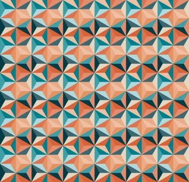 Vector Seamless Geometric Triangle Tiling Pattern in Teal And Orange Colours Illustrazione stock
