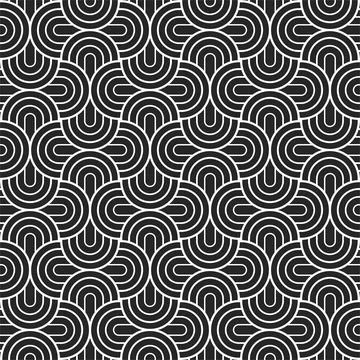 Vector seamless geometric weave pattern. Striped black and white abstract Ilustração Stock